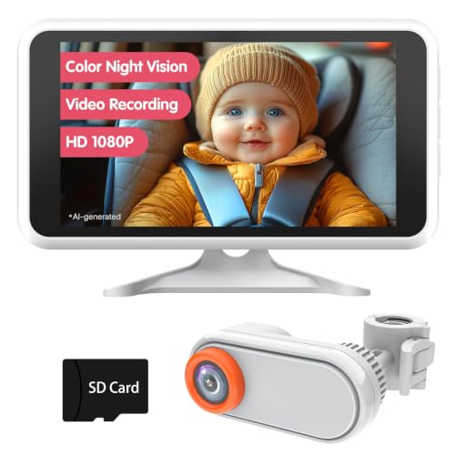 Image of LUCKVIEW Baby Car Camera with Night Vision, HD 1080P Car Camera for Baby Video Recording with TF Card Car Baby Camera 3X Zoom 360° Rotation for Rear Facing Seat White | Video recording with TF card, 3X zoom and 360° rotation; easy install for rear seat baby and pet monitoring