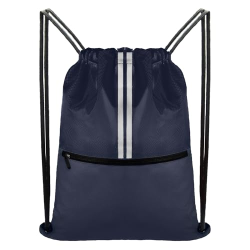 Image of Drawstring Backpack Large Sports Draw String Bag for Men and Women (Navy Blue)