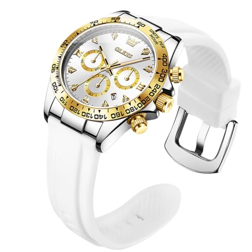 Image of OLEVS Women Dress Watches Two Tone Diamond Quartz Wristwatch, Silicone Waterproof Luminous Day Date Ladies Chronograph Gift Watch