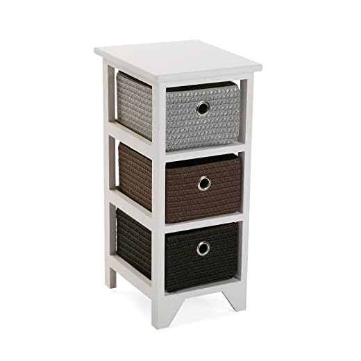 Versa Lingbo Mueble para el Baño Auxiliar, Cajonera con 3 cajones para organizar, Almacenaje Moderno y Divertido, Medidas (Al x L x An) 56 x 30 x 25 cm, Madera y Plástico, Color Blanco
