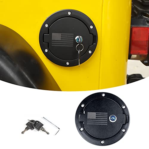 Fuel Filler Door Locking Gas Tank Cap Cover Decoration Exterior Accessories for Jeep Wrangler TJ 1997-2006 (US Flag)