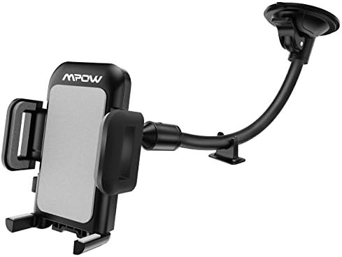 Mpow 033 Car Phone Mount, Windshield Long Arm Car Phone Holder with One Button Design and Anti-Skid Base Car Cradle Compatible iPhone Xs MAX,Xs,Xr,X,8,7,7P,6s, Galaxy S10,S9,S8,Google,LG,HTC(Grey)