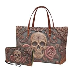 Brown-3d Skull Rose Printed