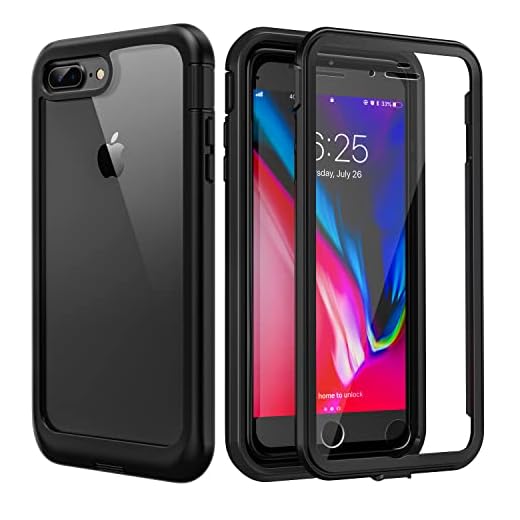 seacosmo Coque iPhone 7+ Plus, Coque iPhone 8+ Plus, Antichoc Housse [avec Protège-écran] Full Body Protection Etui Transparent Integrale Simple Bumper Case Compatible avec iPhone 7/8 Plus-Noir