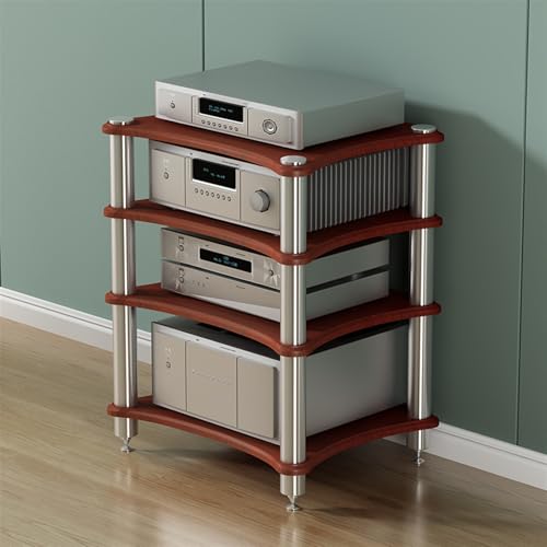 Robusto supporto audio alto 85 cm per amplificatori e giradischi, supporto TV resistente con contenitore per apparecchiature Hi-Fi, finitura in teak bianco e nero, ideale per Home Theater