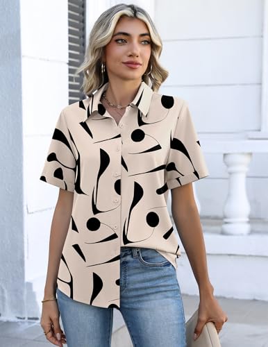 Image of Zeagoo Button Down Shirts for Women Short Sleeve Collared Tops Dressy Casual V Neck Blouses
