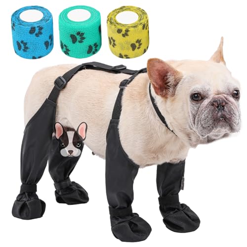 Kodervo Dog Suspender Boots, Waterproof Dog Booties Leggings, Anti-Slip Dog Shoes with Rugged Rubber Sole, Pet Paws Protector for Small Medium Dogs, Dirty-Proof Dog Walking Running Hiking Booties