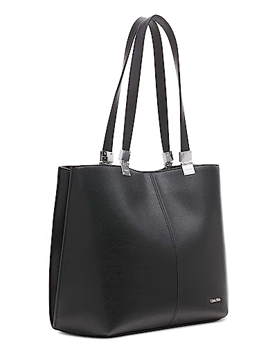 Image of Calvin Klein Women's Granite Geometric Tote Bag - Vegan Leather, Monogram, 3 Pockets