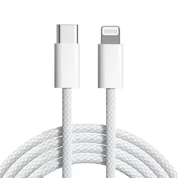 Image of Braided USB-C to Compatible with Lightning Fast Charging Cable Compatible for iPhone 14, 13, 12,11, X, 8, 7, 6, 5, iPad Air, Pro, Mini, iPad White Color