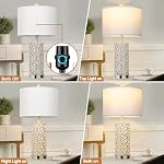 Cinkeda Vintage Lamp for Living Room Set of 2,Morden Farmhouse Table Lamps with 2 USB Ports & AC Outlet,Touch Control Bedside Nightstand Lamp with Nightlight for Bedroom End Table Entryway,White