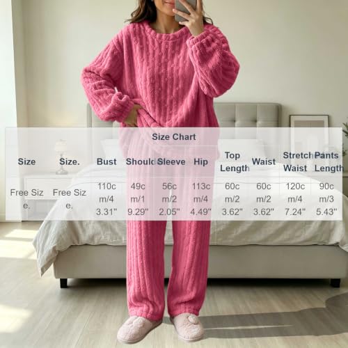 Pijama Termica Mujer Flannel Pajamas for Women Set Winter Fleece Fluffy 2 Piece Lounge Pjs Sets Sleepwear Women's Flannel Pajamas Capsule Wardrobe 2026 Sets Pijamadas para Mujer Hot Pink Free Size - image 4