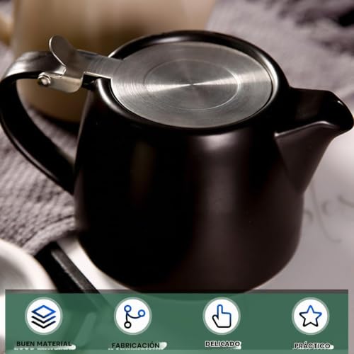 Miniatura 3 de Tetera Con Colador, 500 Ml, Tetera De Cerámica Negra, Olla De Té De Porcelana, Accesorios Para Té Suelto, Aislada Y Sin Goteo, Calor Duradero