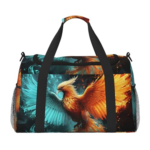 Fire And Water Phoenix Travel Duffel Bag Lightweight Waterproof Carry On Tote Bag Foldable Weekender Overnight Bags Sport Gym Bag For Women Men