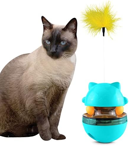 DOOLEO - 2 in 1 Cat Treat Dispenser Toy - Food Tumbler Toys with Feather | Indoor Interactive Pet Food Dispensing Feeder Puzzle Toy | Brain Stimulating Toys for Doggy, Kitten, Puppy & Cat