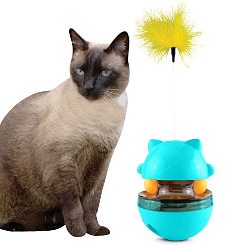 Dooleo - 2 In 1 Cat Treat Dispenser Toy - Food Tumbler Toys With Feather | Indoor Interactive Pet Food Dispensing Feeder Puzzle Toy | Brain Stimulating Toys For Doggy, Kitten, Puppy & Cat #TOP8