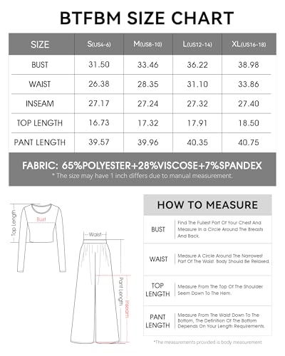 Image of BTFBM Women's Two Piece Lounge Set Long Sleeve Bodycon Ribbed Knit Crop Top Loose Wide Leg Pant Casual Outfits Sweatsuit