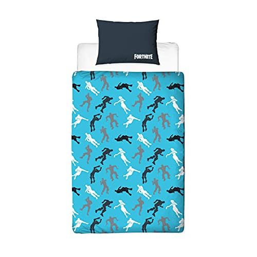 Fortnite Offizielles Einzel-Shuffle-Design, wendbar, zweiseitig, Bettbezug mit passendem Kissenbezug, Königsblau