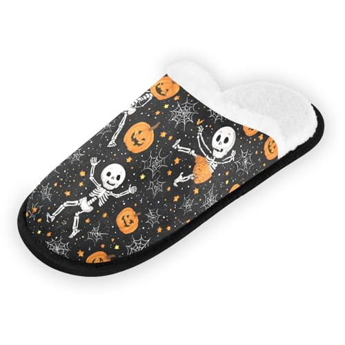 Black Vintage Skull Pumpkin Slippers For Women Men Soft Memory Foam Non-Slip Halloween Winter Indoor House Shoes Travel Slipper2