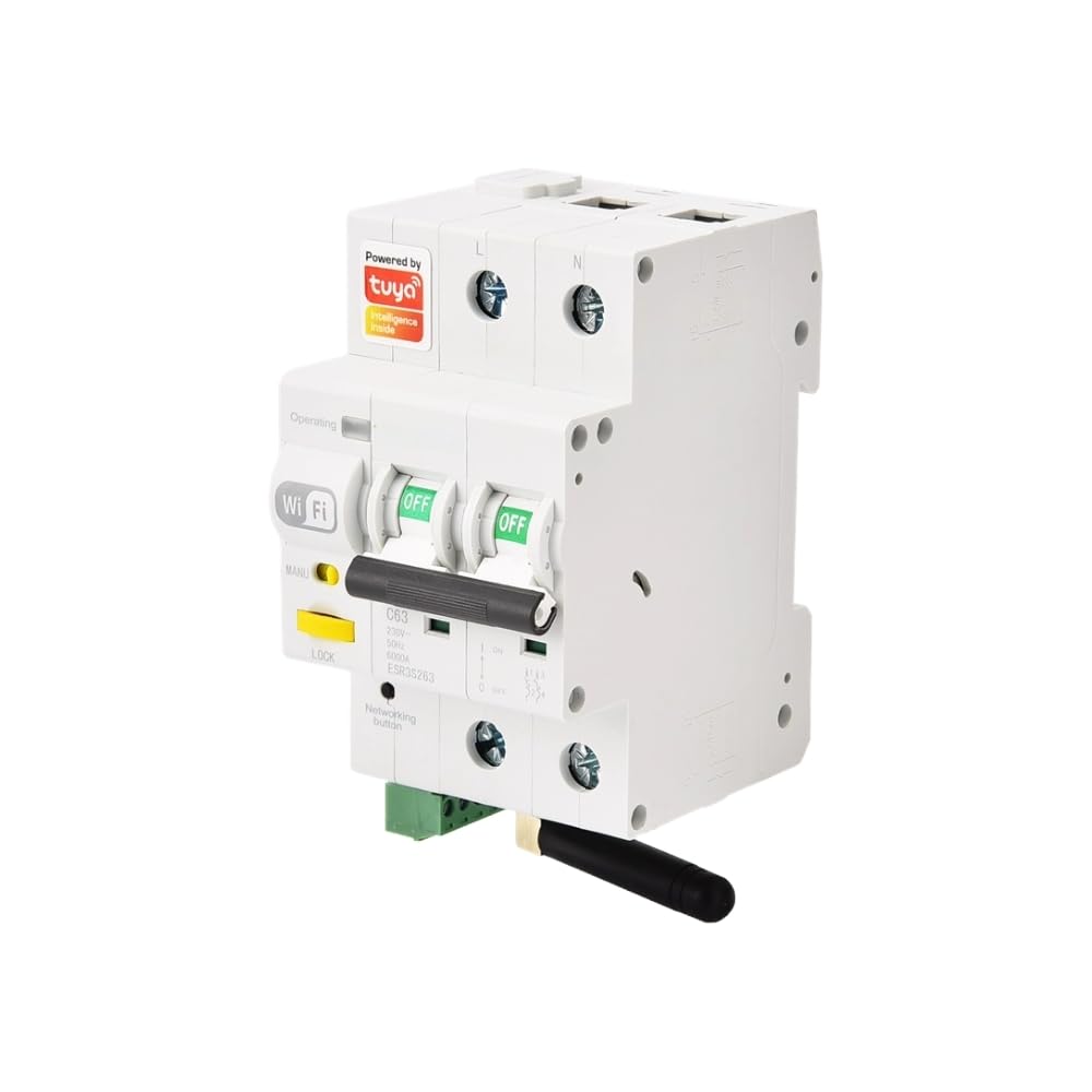 gloca Interruttore Magnetotermico Wi-Fi Smart Conta Energia Con App Tuya Smart Riarmo Automatico Tramite APP 3M 2P 63A 220V