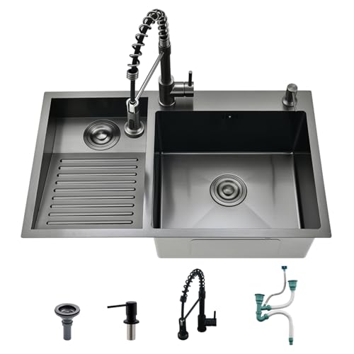 BoomHoze 31 Inch Laundry Sink with Washboard Black Stainless Steel