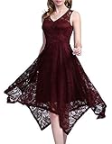 Meetjen Women's Lace Semi Formal Dress Cocktail Party Short V-Neck Graduation Wedding Guest Dresses Summer Burgundy S