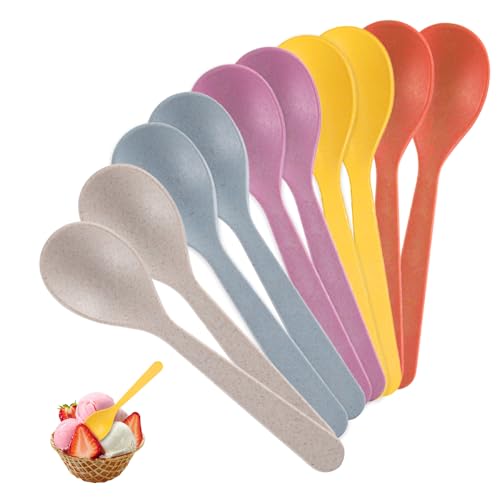Tarqite 10 Stück Eierlöffel Kunststoff, 14cm Bunt Plastiklöffel, Joghurtlöffel Klein, Marmeladenlöffel, Wiederverwendbar Plastik Löffel Rundem...