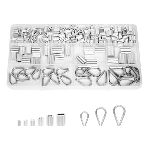 240Pcs 304 Stainless Steel Thimbles & Aluminum Crimp Sleeves Wire Rope Kit