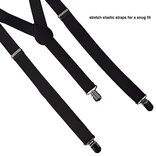 Boolavard Braces/Suspenders One Size Fully Adjustable Y Shaped With Strong Clips (Black)