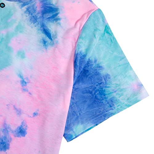Lukycild Plus Size V Neck T Shirts Women Magic Castle Graphic Shirts Short Sleeve Magic Kingdom Tee Tops Tie Dye Blue #TOP3