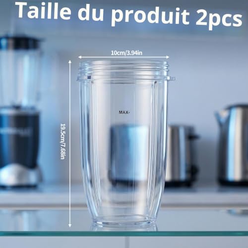 2 Pcs Gobelets pour NutriBullet Pro 900 950 ml (32 oz), Gobelets Compatibles avec NutriBullet 900 W / 600 W Blenders électriques – vue 2
