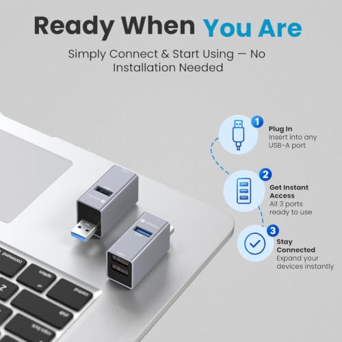 Image of Portronics Mport Link A 3-Port USB-A Hub, 1x USB 3.0 5Gbps, 2x USB 2.0 480Mbps, Aluminium Alloy Body, Fast Data Transfer, Plug & Play for Laptop, Keyboard, Mouse, USB Drive, Printer & HDDs, OTG (Grey)