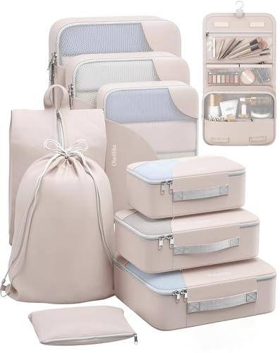 Image of OlarHike Travel Essentials ALL INCLUDED 10 Set Sturdy Packing Cubes for Suitcases, UPGRADED Anti-Tear Stitching, NEW Improved Luggage Packing Organizers for Travel Accessories(Cream)