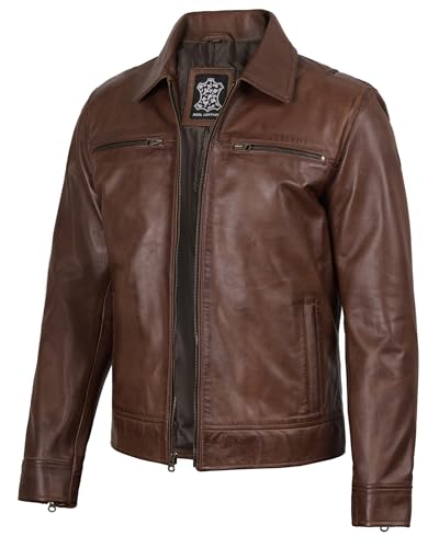 Image of fjackets Leather Jacket Men - Real Lambskin Mens Leather Jacket - Moto Biker Shirt Collar Style