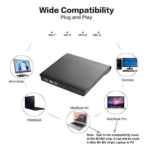 Intendvision External Cd Dvd Drive Usb 3.0 Portable Fits For Dvd-R Dvd-Rw Dvd+R Dvd+Rw Dvd-Rom Super Speed Data Transfer Black For Pc Laptop Computer Windows 11/10/8/7 #TOP2