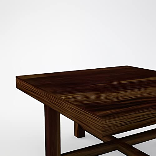 Image of Loonart Solid Sheesham Wood Coffee Table with Four Cushioned Stools | Idel for Living Room | Cafe | Restaurant | Space Saving Indoor Table Set | Finish Color - Brown Teak Finish | Off White Cushion |