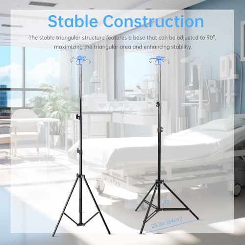 2 Pcs WONDSIGHIN Foldable IV Pole with Portable Bag, Collapsible IV Pole Stand with 3 Nets for Drip Bag, Tripod IV Pole Stand Adjustable, 4 Hooks for Nursing Clinic Home Care Travel, Stable, Black