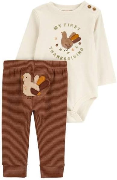 Carter's Baby 2-Piece My First Thanksgiving and Christmas Bodysuit Pant Set Unisex (Orange, 3 months)
