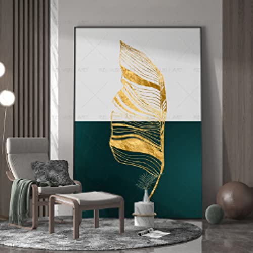 Affiches et gravures abstrait vert avec impression plume dorée - 2