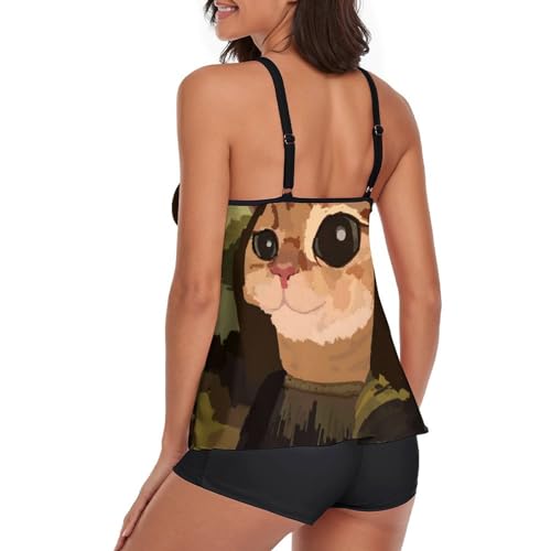 Maillot de bain tankini femme avec short de garçon et robe de plage imprimé chat drôle - 3