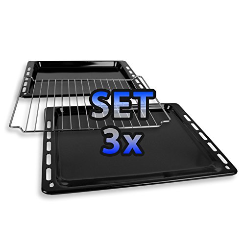 Set 2x Backbleche/Blech Emailliert 447x375mm und 1x Backrost 448x340mm für Backofen/Herd passend für Whirlpool Bauknecht Bosch Whirlpool Ignis IKEA