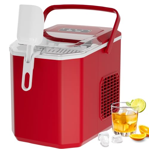 Portable Countertop Ice Maker with Carrying Handle, 9 Ice Cubes in 6 Minutes, 26 lbs Daily Output, Self-Cleaning with Ice Bags, Scoop, and Basket for Kitchen, Office, Bar, Party