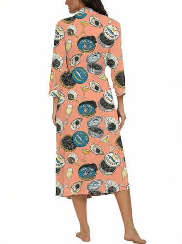 Image of VINTATRE Robes for Women Long Knit Bathrobe XS-4XL | 3 /4 Sleeve Bathrobes with Pockets, Stretchy and Lightweight Fabric, Inner Tie and Fixed Outer Matching Belt, Mid Calf Length