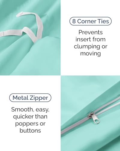 Image of Duvet Cover Twin /Twin XL Size - 2 Piece Set with Zipper Closure - Spa Blue | Extra Soft Twin /Twin XL Duvet Cover 68 inch x 90 inch with 1 Pillow Sham, Hotel Luxury w / Zipper Closures & Ties, Comfy & Breathable