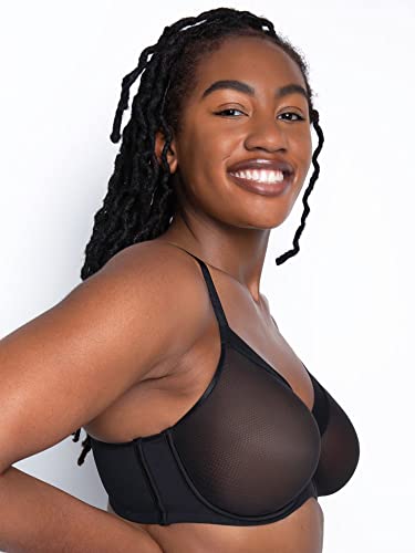 Curvy Couture Women’s Sexy Sheer Mesh Plus Size Full Coverage Bra, Black Hue, 38H #TOP6