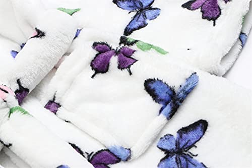 Umeyda Toddler Little Big Girls Kids Soft Fleece Plush Flannel Cute Butterfly Pattern Hoodie Bathrobes Robe, Cream, Us 7-8 Years #TOP4