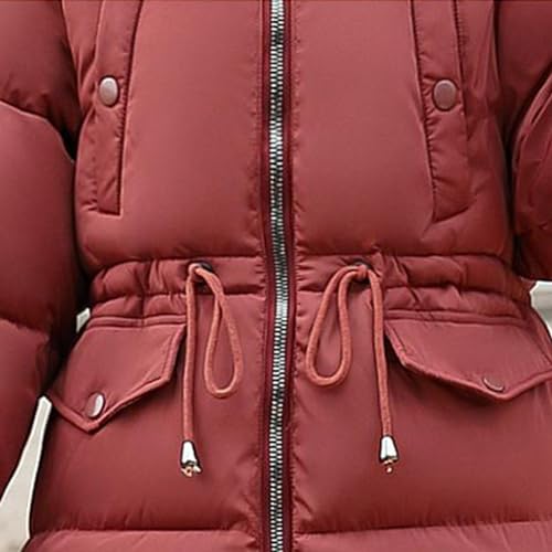 Ceboyel Women’s Long Red Puffer Coat with Faux Fur Hood – Cozy Fall and Winter Outerwear in XX-Large - Image 4