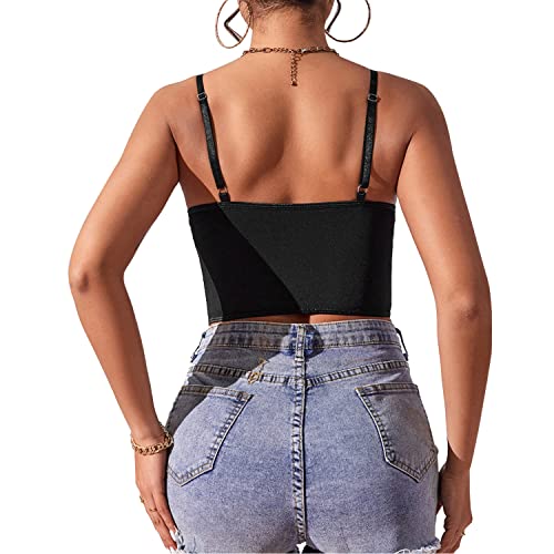Tameya Summer Lace Corset Tops For Women, Sexy Spaghetti Strap Mesh Bustier Going Out Fish Boned Crop Tops (Black,L) #TOP5