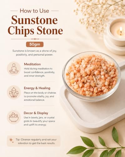 Image of Natural Sunstone Healing Crystal Chips Stone 50 Gm for Reiki, Meditation, Chakra Balancing, Vastu & Feng Shui | Polished Gemstone Chips for Home Decor, Jewellery Making & Resin Art