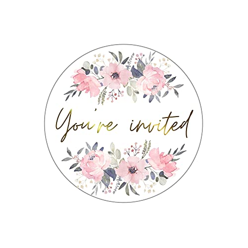 Mobiusea Creation Floral Party You're Invited Envelope Seal Stickers | 1.4 Inch | Gold Foil | 54Pcs Waterproof Invitation Stickers For Wedding, Bridal Shower, Birthday, Boho Girl Baby Shower #TOP9