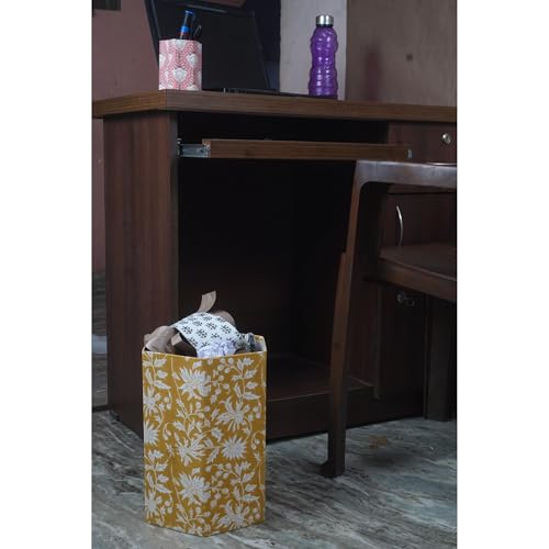Image of Floral Hand Block Printed 3.3 Gallon Decorative Waste Basket - Eco-Friendly Cardboard Trash Can, Plastic-Free & Sustainable, Perfect for Christmas and Housewarming Gifts (1, Brown White FLOWAR)